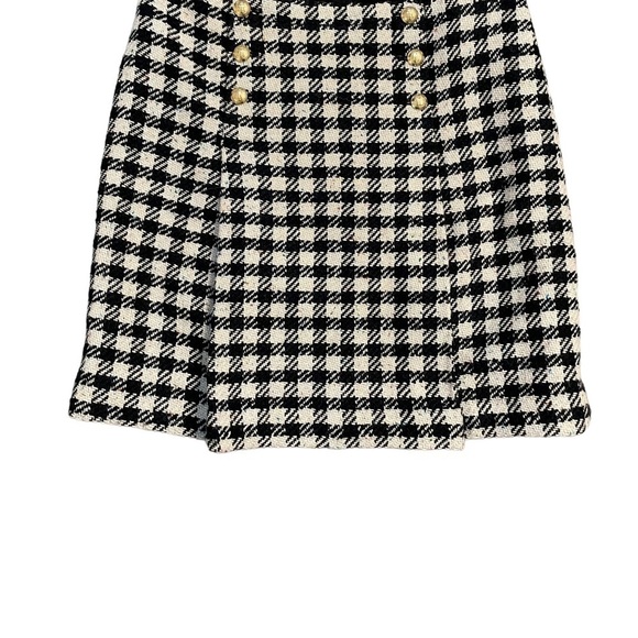 Talbots Black and Cream Houndstooth Plaid Wool Gold Button A-Line Skirt Size 12 - Picture 5 of 11